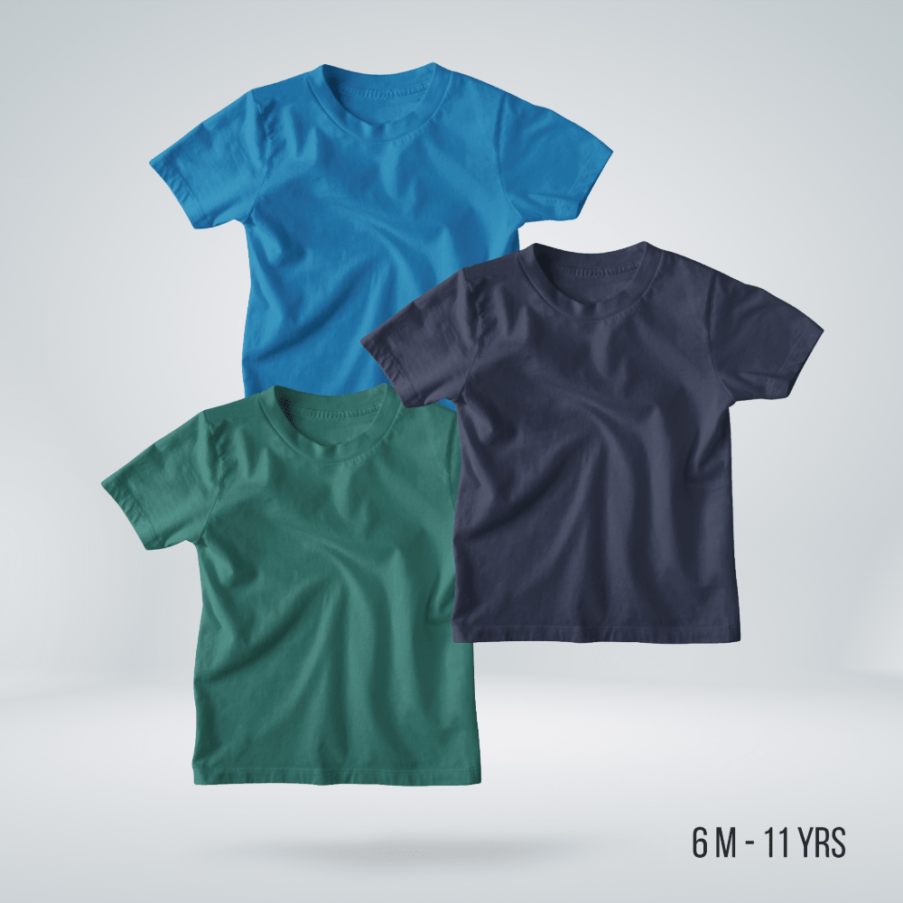 Fabrilife Kids Premium Blank T-shirt Combo - Royal Blue, Navy, Green 100% Cotton